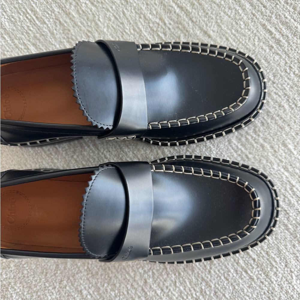 Chloe Black Leather Penny Loafers Timeless Flats - Picture 4 of 6